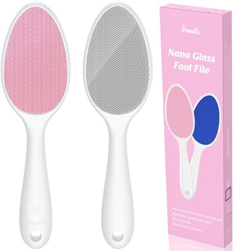 2 IN 1 Nano Glas Hornhautentferner - Hornhautfeile mit Langgriff, Fußpflege Fussfeile Sanfte Komfortable, Professionelle Hornhautentfernung Effizient, Nass/Trocken Füßen - Rosa