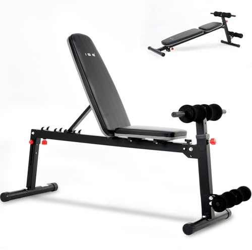 ISE Banc de Musculation Réglable 3-EN-1 Dossier Inclinable 5 Positions, Banc Plat/Banc Lombaire Multifonctionnel Banc Abdominaux pour Jambes, Banc Musculation Pliable Solide Capacité 150KG à Domicile