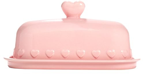 Paris Hilton Heart Knob Butter Dish, Iconic Stoneware With Heart Detailing, Microwave Safe & Dishwasher Safe, 2-Piece Set, Pink