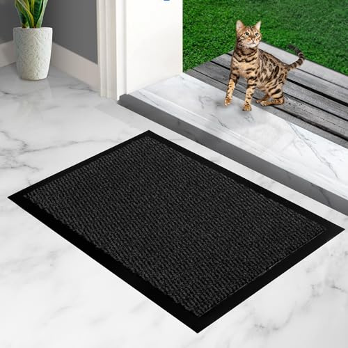 furni24 Fußmatte – Leicht zu reinigen, wetterfeste Schmutzfangmatte mit Rutschfester Rückseite – Für Innen- & Außenbereich, saugfähig, schnell trocknend, waschbar - Anthrazit-Schwarz, 40x60 cm