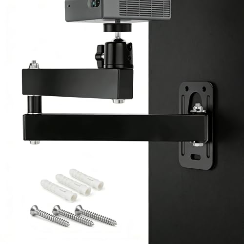 TYEQWT Soporte Universal para Proyector de Pared, Orientable 360° e Inclinable 90°, Montaje en Pared/Techo Seguro, Estructura de Metal Resistente, Carga Máxima 3kg, Adaptador con Rosca de 1/4