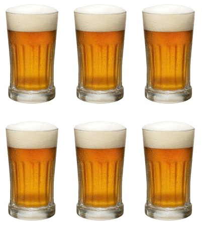 simpa Traditional Clear Chunky Glass Beer Stein 600ml – Set of 6 Heavyweight German-Style Beer Mugs with Vertical Line Detailing – Classic Pint Stein Glasses