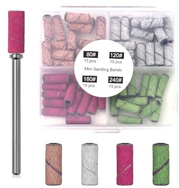 CULEB Broca para Uñas,60 Pcs Bandas para Lijar Uñas con 1 Broca,Tamaño de Partícula 80/120/180/240,Accesoriosuñas para Manicura y Pedicura(4 Colores B)