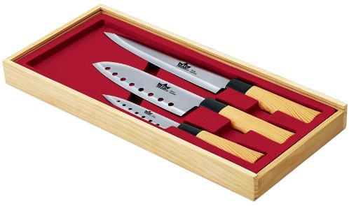 Wellness & Care Messerset 3-teilig Nara im Asia Design mit Holzkasten, Rot