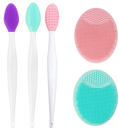 3PCS Silicone Exfoliating Lip Brush 2 in 1 Double-Sided Soft & 2PCS Facial Cleaning Brushes Pad for Smoother and Fuller Lip Appearance Cleanning Blackhead