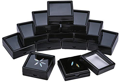 BENECREAT 12PCS Black Gemstone Display Box 5x5x2cm Schmuckschatulle Behälter mit durchsichtigen Deckeln für Edelsteine, Münzen, Schmuckverpackungen