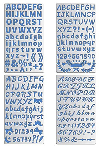 BENECREAT 4PCS 17.5x10cm Metall schablonen, 4 gemischte Buchstabenzahl Metalljournalschablone für Holzschnitzerei, Zeichnungen und Holzverbrennung, Gravur und Scrapbooking-Projekt