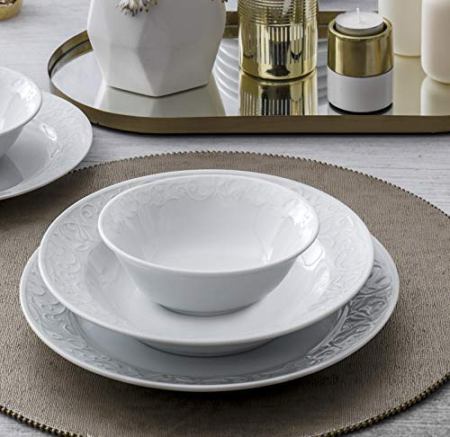 Vajilla Güral Porselen Bahar Dalı de porcelana, de 18 Piezas para 6 Personas – Vajilla Completa de Porcelana Blanca