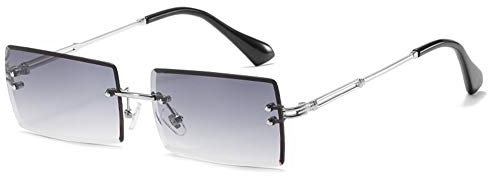 Grainas Retro Randlose Rechteck Sonnenbrille für Damen Herren Gold Ultraleicht Rahmen UV400-Schutz Vintage Bonbonfarben Klassische Quadratische Brille (Silber-Grau)