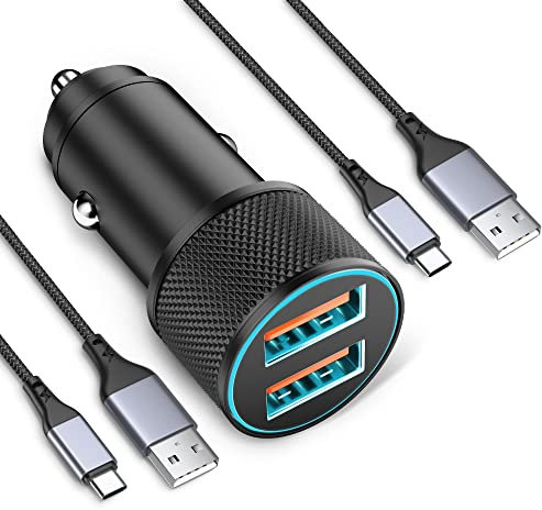 USB C Caricatore Auto per iPhone 17 Air 16 16e 15 Pro Max, Samsung Galaxy S25/S24/S23, Google Pixel 9/8/7, 36W Presa USB Accendisigari Caricabatterie Adattatore con 2 Cavi Tipo C