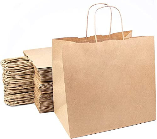 Bolsas para regalos, bolsas de papel kraft con asas, bolsas para regalar en diferentes tamaños, bolsas de papel para tiendas y comercios (41 x 31 x 15 cm, 20 Bolsas)