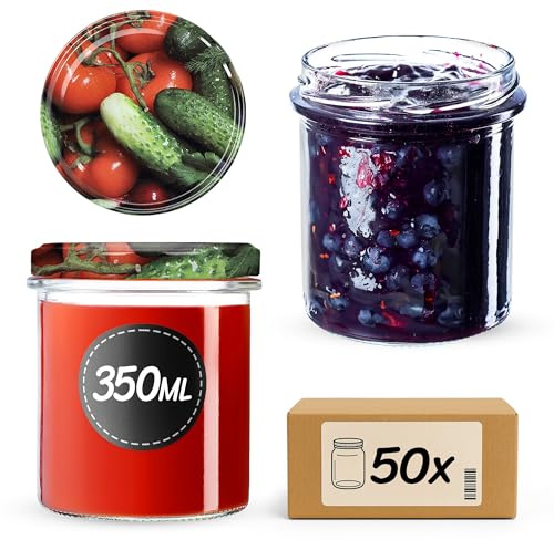 KADAX Syltburkar 350 ml, fi82 mm, konserveringsburkar med skruvlock, honungsburkar, konserveringsburkar för svamp, konserveringsdörrar, honung (50 stycken, grönsaker)