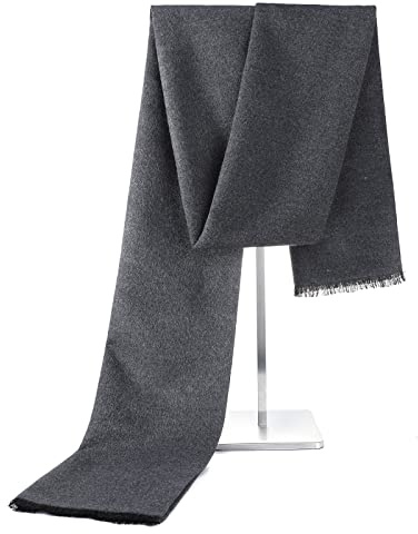 Scarf for Men Fall Winter Warm Scarves Soft Tassel Cashmere Feel Scarf Solid Dark Grey