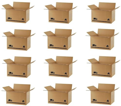 Acan Tradineur - Pack de 12 cajas de cartón para mudanzas, embalaje, cartón reforzado y resistente, plegables y reutilizables, envío paquetes, almacenaje - 30 x 20 x 15 cm