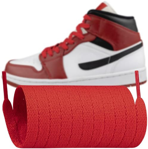 Endoto Schnürsenkel für Air Jordan 1/2/3/4/5/6/7/8 Sneaker Schuhe, Schuhbänder Ersatz Flache Breit Polyester, Flat Shoelaces Laces (Rot, 45 Zoll)