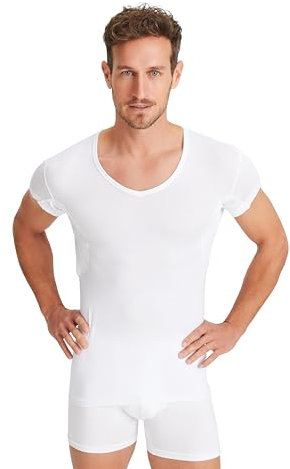 FINN wasserabweisendes Anti-Schweiß Shirt Herren mit extra kurzen Ärmeln und Achselpads – Antibakterielles Unterhemd gegen Schweißflecken - Perfekt für Kurzarm-Hemd und Polo-Shirt Weiß Weis L