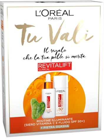 L'Oréal Paris Weihnachtsbox 2024 mit UV-Schutzflüssigkeit SPF50+ Revitalift Clinical, Vitamica C Revitalift Clinical Serum und Guasha-Stein