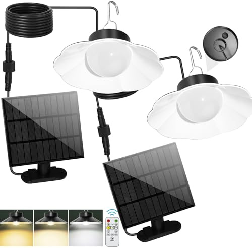 CISSIYOG Lampada Solare da Esterno, Lampade a Sospensione Solari, 3 Temperature Colore Luce Solare per Percepire il Crepuscolo, IP65 Impermeabile/6Luminosità/Telecomando per Balcone/Giardino-2PCS