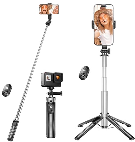 Perche à selfie extensible de 103 cm [seulement 207 g] [17,5 cm plié] Super portable - Perche à selfie avec télécommande sans fil pour iPhone, GoPro, DJI Osmo, Insta 360, smartphones Android