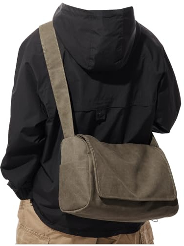 VENATIN Borsa a tracolla da uomo in tela, borsa messenger vintage in tela, borsa per computer portatile da 15.6 pollici, borsa da lavoro da uomo, borsa per insegnanti da uomo, Cachi