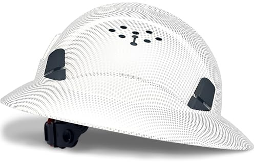 SAFEBUILDER Full Brim Hard Hats Construction Hardhats Safety Helmet Vented Adjustable Lightweight Sunshade Work Caps Industrial Head Protection ANSI Approved (WB-1-N-Matte CG White)
