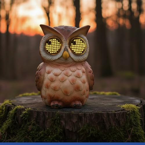Maximex Figura Solar de jardín, diseño de búho, Ojos Intermitentes, con Ojos LED, Resistente a la Intemperie, para jardín y terraza, con Sensor crepuscular, 9,8 x 13 x 9,3 cm, polirresina