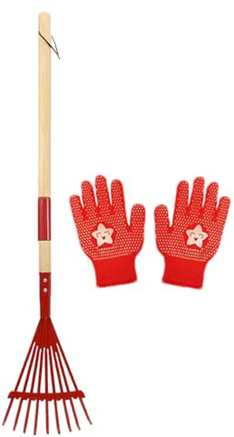 Générique Râteau - Petit Set Jardin avec Gants | Râteaux Gazon pour Camping | Exploration Plein Air Travaux de Jardinage Outil Acier Manche Bois Jouet Éducatif Nature Solide Kit Apprentissage