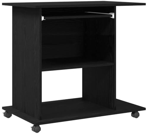 pokgdf Tavolo per computer salvaspazio per casa, ufficio, tavolo per computer compatto con vassoio per tastiera, tavolo da scrivania facile da montare in rovere nero, design moderno da scrivania