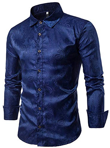 Allthemen Mens Paisley Shirt Jacquard Long Sleeve Shirts | Mens Button Down Dress Shirts Luxury Printed Floral Shirt Regular Fit Casual Tuxedo Shirts for Wedding Dinner Prom