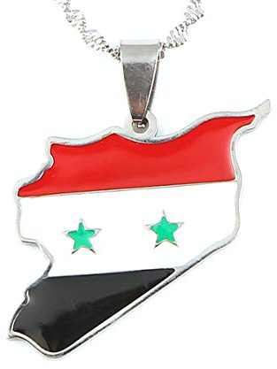 Stainless Steel Syria Map Flag Pendant Necklaces Syrians Jewelry (Silver)
