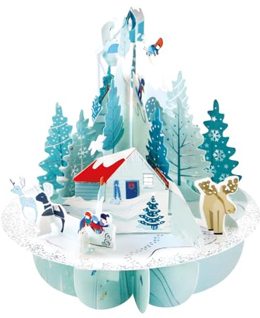 SANTORO Pirouette Carte De Vœux Pop-Up 3D – Pays des merveilles d'hiver - Pour Enfants, Pour La Famille, Pour Lui, Pour Elle, Noël | Neige, Arbre de Noël, Ski, Planche À Neige, Sports D’Hiver