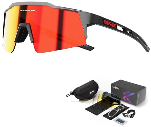 KAPVOE Polarisiert Fahrradbrille mit 4 wechselgläser TR90 Rahmen für Herren Damen Sport Radfahren MTB Sportsonnenbrille Radbrille Sportbrille Fahren Angeln Baseball Laufen 01 Blau Schwarz K9023