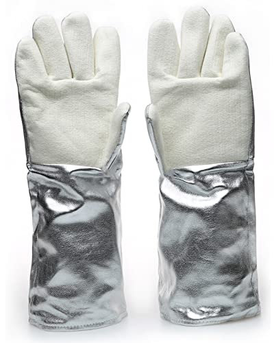 Q-FFL 45cm Aluminizado Guantes de Trabajo de Seguridad, Guantes de Soldadura, Guantes para Parrilla y Chimenea, Guantes Resistentes a Altas Temperaturas