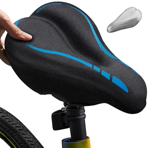 MEENCOOL Bike Seat Cushion - Gel Padded Bike Seat Cover for Men Women Comfort, Adjustable Velcro Secure Bicycle Seat Cushion Compatible with Peloton, Indoor & Outdoor Bicycle Seat(11x7，Blue)