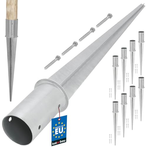 KOTARBAU® Set med 8 Stolpspjut - Galvaniserat Stål - ⌀ 80 mm - Silver - Jordankare För Stolpe - Stolphållare - Rundträstolpar - Trädgård