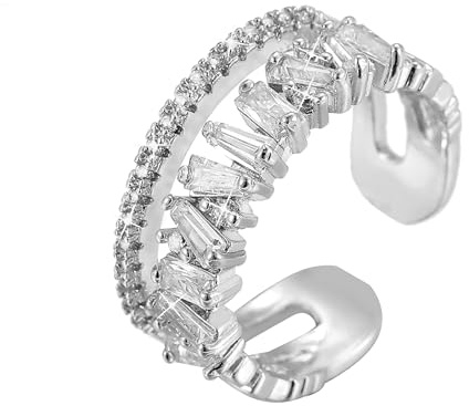 VOPIPO Dainty Double Cubic Zirconia Open Finger Rings for Women Silver Rings Adjustable Trend CZ Rings Personalized Minimalist Stacking Statement Rings Jewelry Gifts