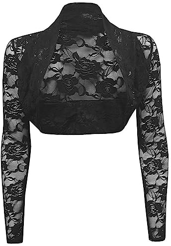 Buliezy Dam spetsbolero långärmad kofta Shrug kort axeljacka genomskinlig blommor cardigan topp