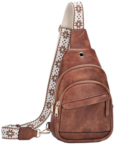 Kasgo Bolso Bandolera Mujer, Bolsa De Pecho Pequeño Bolsos Cruzados de Cuero Vegano Bolsos de Hombro Moda Casual Bolso Crossbody para Trabajo Senderismo Escuela Viaje Marrón