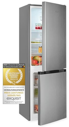 Exquisit Kühl-Gefrierkombination KGC231-60-E-050C inoxlook | 157 l Nutzinhalt | 4-Sterne-Gefrieren | Alarm
