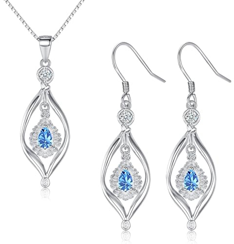 Bewenda Silber Schmucksets für Damen Mädchen, 925 Sterling Silber Drehen Anhänger Halskette & Ohrringe Set, 2 Stück Schmucksets mit Weiß/Rosa/Blau/Lila Zirkonia, Schmuckset zum Geburtstag Valentinstag