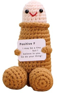 Funny Positive Doll, Emotional Support Gift,Cute Wool Knitted Doll with Positive Card, Stuffing Decoration Inspirational Positives Ornaments Gifts for Kids Adults Birthday Holiday