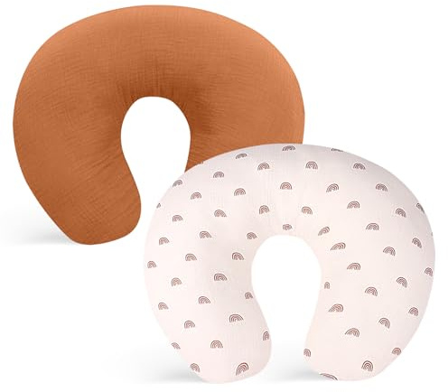 Winmany Confezione da 2 federe per cuscino in mussola di cotone morbido per allattamento al seno, per bambini e bambine, idea regalo per ragazzi e ragazze (arancione + arcobaleno)