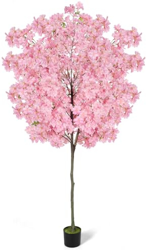 6Ft Tall Cherry Blossom Artificial Tree,Fake Pink Cherry Blossom Tree,Lifelike Decorative Plant in Pot for Indoor/Outdoor, Christmas, Garden,Home Office Dec