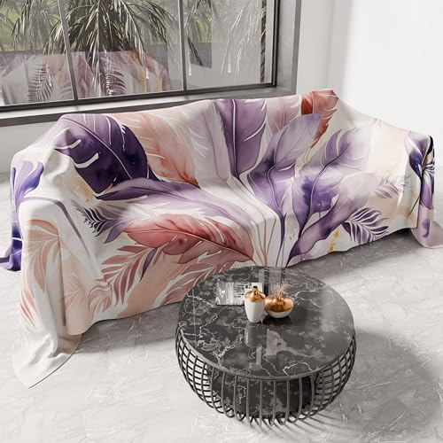 PETTI Artigiani Italia - Telo Arredo Copridivano Copritutto in Microfibra 130x270 cm, Fantasia Palma Lilla | Multiuso per Divani, Copriletto e Copritavolo | Telo Protettivo Lavabile