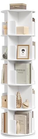 EUGAD Bücherregal 360° drehbar, mit 5 Ebenen 20 Fächern, Standregal für Wohnzimmer Schlafzimmer Büro Kinderzimmer, φ44xH156 cm, Weiß