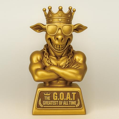 Mascotwish Muscle Goat Trophy – 9 G.O.A.T. with Muscle Resin Award for Fantasy Football, Office Desk, Best Player Trophy