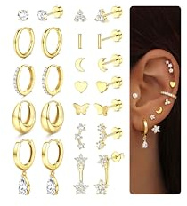 Dochais 12 Pares Pendientes Acero Quirurgico Mujer Hipoalergenicos Pendientes Piercing Oreja Oro Pendiente Aro Pequeños Set Pendiente Chapado Oro 14K Piercing Cartílago Helix Conch Tragus Juego B