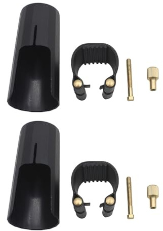 Alomejor Ensemble de Ligature et d'embout de Saxophone Alto, Fermeture à Roseau en Cuir Artificiel avec Pince à Vis Dorée, 8 X 3 X 3 Cm, pour les étudiants et les Joueurs