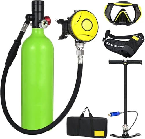 Scuba Tanque Equipo de Buceo, 1 L Scuba Pequeño del Tanque del Equipo de Submarinismo del Cilindro de oxígeno, Tanque De Buceo con Escafandra Cilindro con 15-20 Minutos De Buceo De Oxígeno del,Verde
