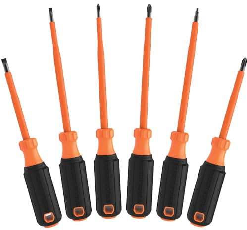 Klein Tools 85076INS Insulated Screwdriver Set Features 1000V Electricial Screwdrivers, (3) Phillips and (2) Slotted and Square Tips, 6-Piece